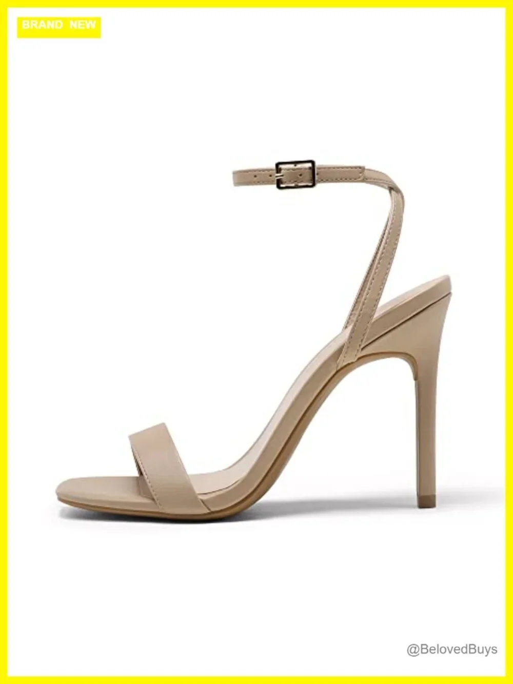 Open Square Toe Stiletto Heels with Ankle Strap Faux Leather